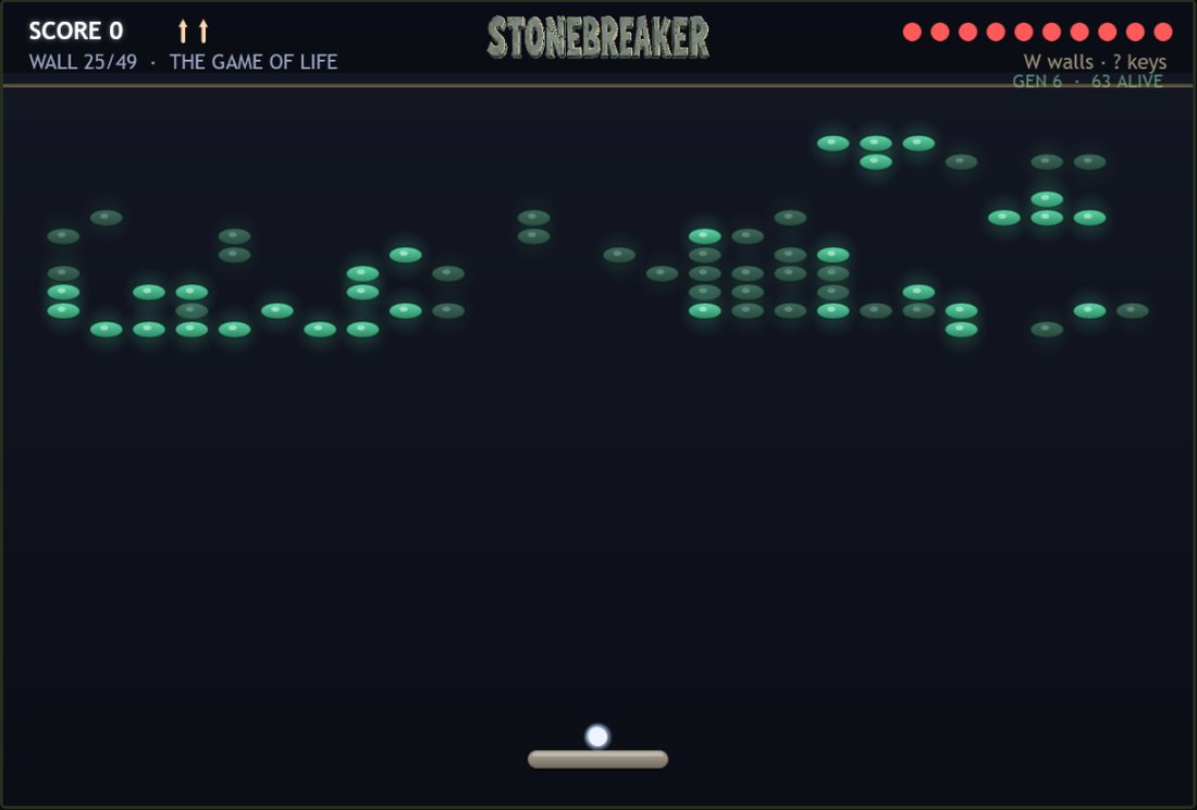 Stonebreaker, The Game of Life: scattered green cells, some living and some fading